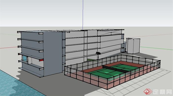 现代某多层教学楼建筑设计SU模型(3)