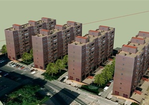 住宅区四栋住宅楼建筑设计SU(草图大师)模型