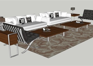 客厅沙发、茶几组合设计SU(草图大师)模型