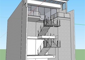 多层建筑室内楼梯及阳台SU(草图大师)模型