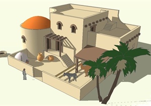 欧式风格沙漠住宅建筑设计SU(草图大师)模型