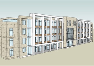 现代风格四层行政办公楼建筑设计SU(草图大师)模型
