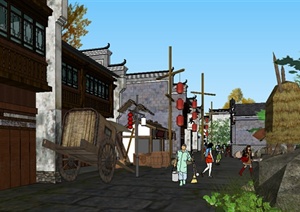 古典中式风格某商业街建筑设计SU(草图大师)模型
