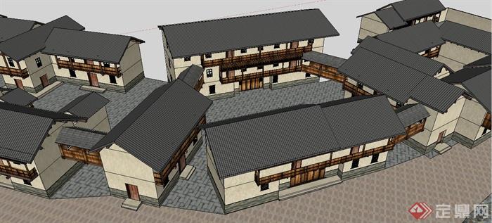 现代新中式仿古民居住宅建筑设计su模型(4)