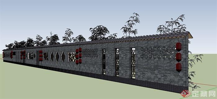 现代中式风格景墙su模型(2)