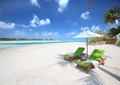 沙滩,躺椅,遮阳伞,海景