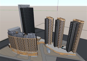 公寓住宅+办公楼区建筑设计SU(草图大师)模型