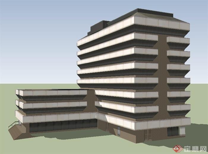 现代8层办公楼建筑设计su模型(2)