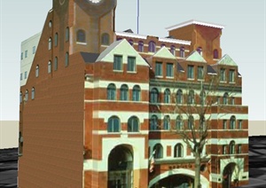 欧式风格六层办公楼建筑SU(草图大师)模型