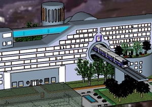 现代风格交通大楼车站建筑设计SU(草图大师)模型