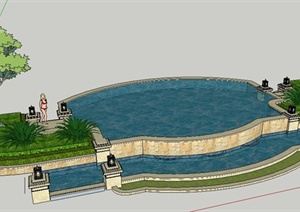 新古典风格水池景观SU(草图大师)模型