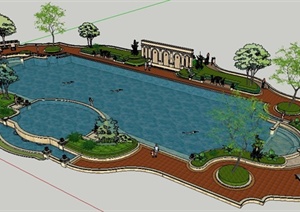 新古典风格户外泳池景观SU(草图大师)模型