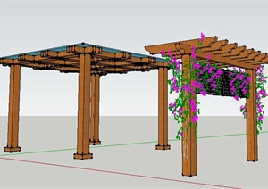 园林景观两款现代木制花架SU(草图大师)模型