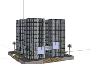 现代四栋连接办公建筑设计SU(草图大师)模型