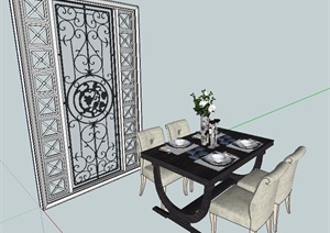欧式风格餐桌椅及隔断SU(草图大师)模型