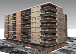 现代八层住宅楼建筑设计SU(草图大师)模型