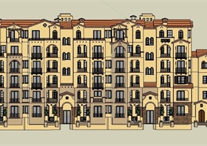 西班牙拼接式住宅楼建筑设计SU(草图大师)模型