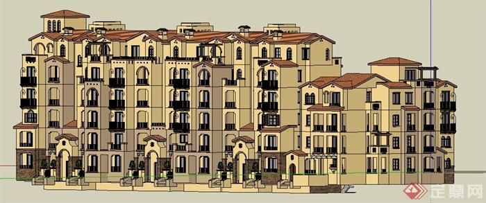 西班牙拼接式住宅楼建筑设计su模型(2)