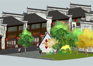 古典中式联排商业建筑设计SU(草图大师)模型