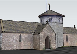 一栋欧式风格老教堂建筑设计SU(草图大师)模型