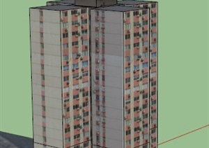 一栋高层办公楼建筑设计SU(草图大师)贴图模型