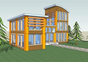现代多层私人住宅建筑设计SU(草图大师)模型
