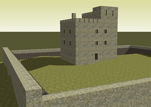 一栋石砌城堡建筑设计SU(草图大师)模型