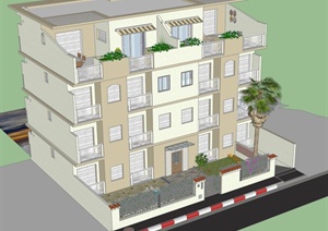 四层住宅楼建筑设计SU(草图大师)模型