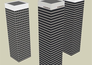 三栋酒店大楼建筑设计SU(草图大师)模型