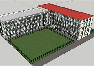一栋厂房建筑设计SU(草图大师)模型