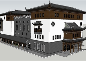 古典中式多层餐馆建筑设计SU(草图大师)模型