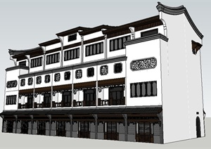 古典中式风格沿街商铺建筑设计SU(草图大师)模型