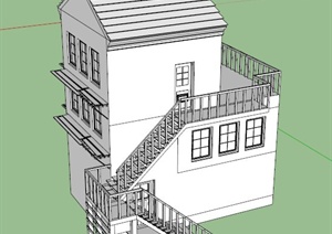 三层住宅楼建筑设计SU(草图大师)模型