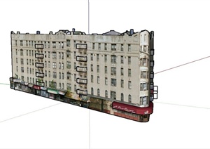 某欧式三角形五层商住房建筑设计SU(草图大师)模型
