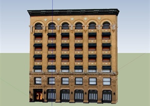 某欧式熨斗形七层住宅建筑设计SU(草图大师)模型
