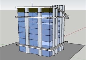 现代七层墙体透明材质办公建筑设计SU(草图大师)模型