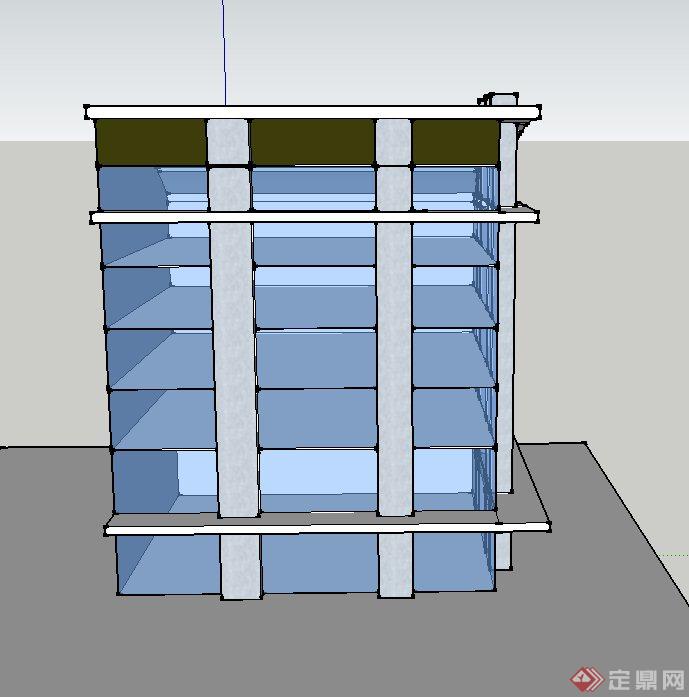 现代七层墙体透明材质办公建筑设计SU模型(2)