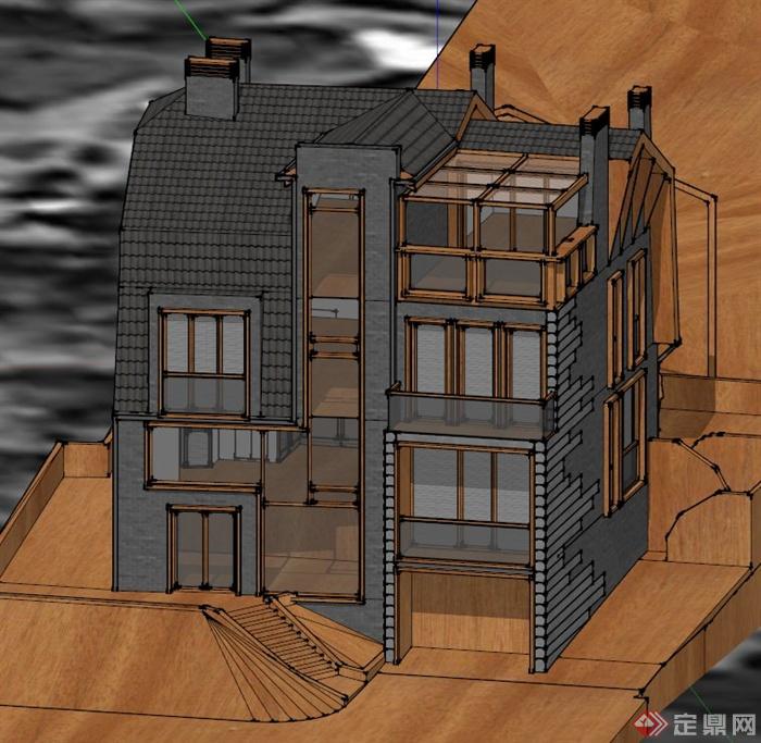 四层别墅建筑设计SU模型(2)