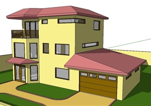 现代风格某三层小别墅建筑设计SU(草图大师)模型