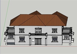 某欧式两层公寓住宅建筑设计SU(草图大师)模型