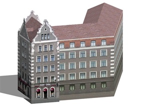 某栋欧式商住楼建筑设计SU(草图大师)模型