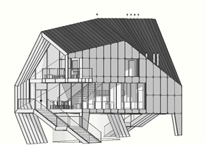 现代风格私人住宅建筑SU(草图大师)模型