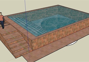现代户外矩形泳池SU(草图大师)模型