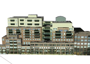 某多层凹凸组合商住房建筑设计SU(草图大师)模型