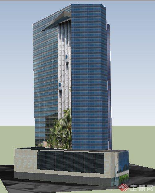 一栋现代高层办公中心建筑设计SU模型(1)