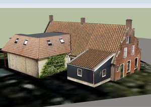 乡村住宅建筑设计SU(草图大师)贴图模型