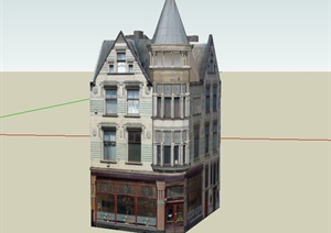 某欧式三层阁楼式商住房建筑设计SU(草图大师)模型