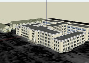 某现代欧式四层图书馆建筑设计SU(草图大师)模型
