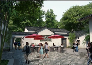 中式风格旅游区建筑景观psd效果图
