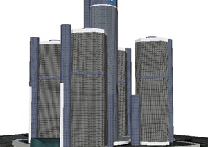 现代风格五栋高层商务中心建筑设计SU(草图大师)模型